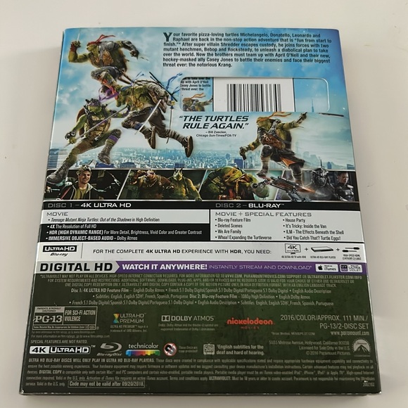 Teenage Mutant Ninja Turtles Out of the Shadows Movie 4K Ultra HD + Blu-ray - Picture 2 of 3
